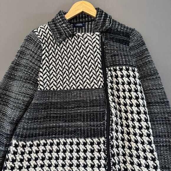 Chaps Ralph Lauren Women’s White/Grey Knit Zip Up Sweater Size Large Preppy - Picture 2 of 11